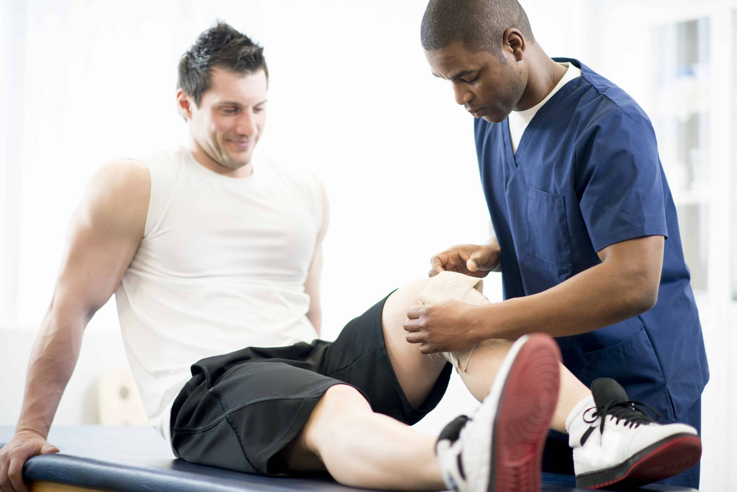 Rehabilitation and recovery process for sports and training injuries, including strength training, physical therapy, and injury prevention.