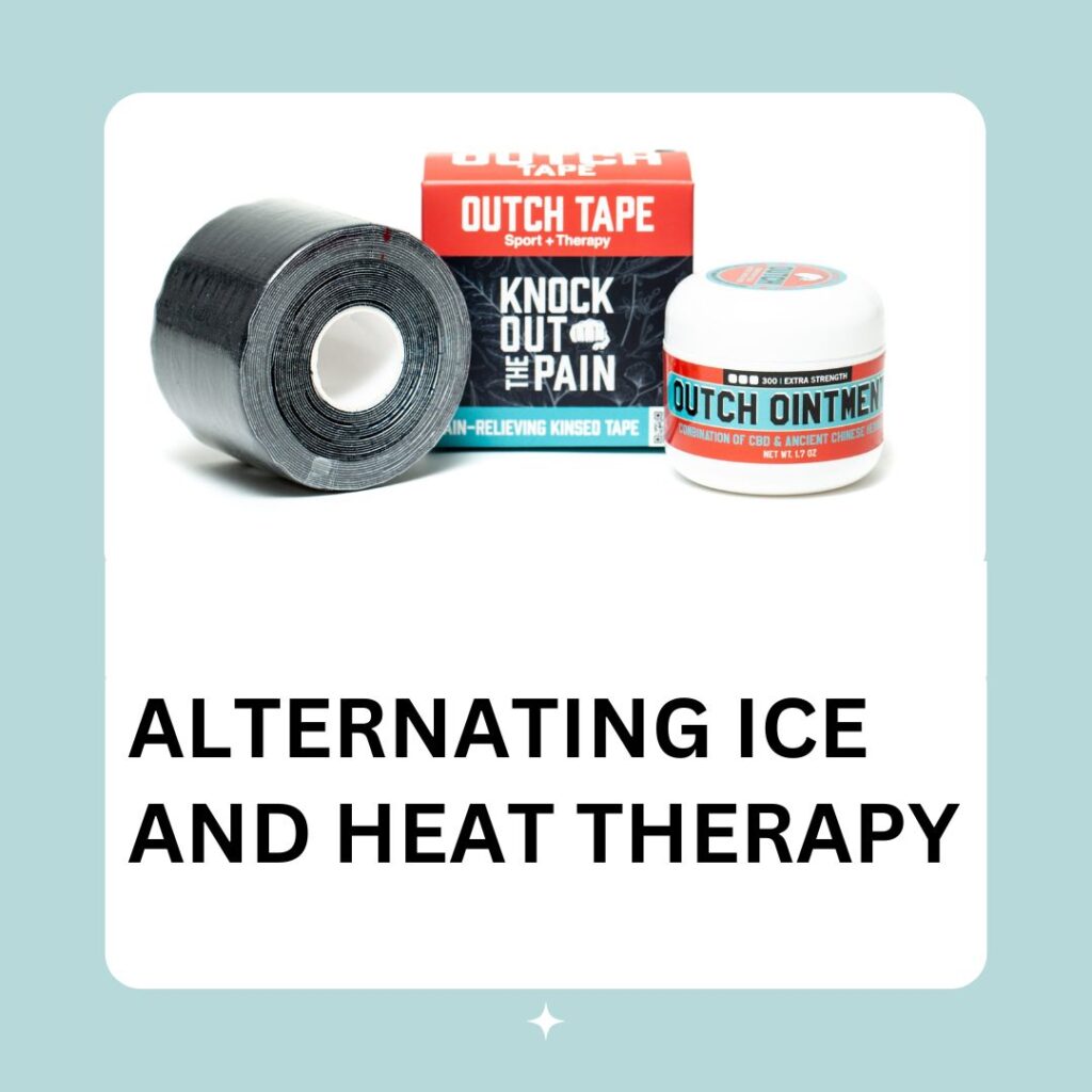 Comparison image showing Cold vs Heat Therapy methods, featuring ice packs for cold therapy and heating pads for heat therapy to relieve sore muscles.
